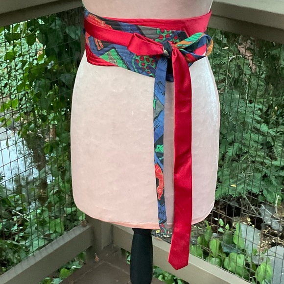 Blue red safari giraffe animals obi style upcycled wrap silk ties belt OS - Picture 2 of 15